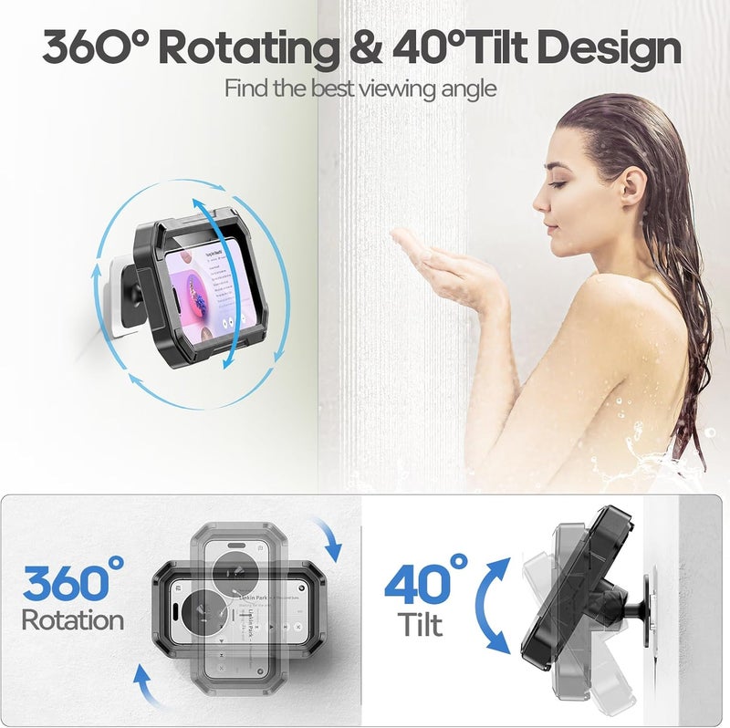 KDD Shower Phone Holder Waterproof - 360° Rotation Detachable Phone Case, Fully Enclosed High Touch Sensitive Design Wall Phone Mount Stand, Bathroom Mirror Bathtub Accessories for 4-6.7” Cellphones - Image 4